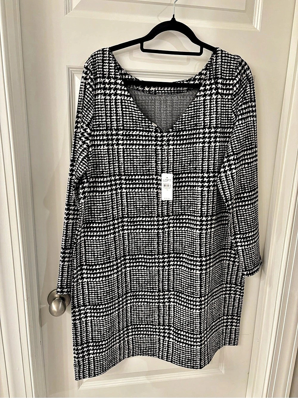 LOFT Houndstooth Plaid Shift Dress Houndstooth Tunic in Black & White Size 14